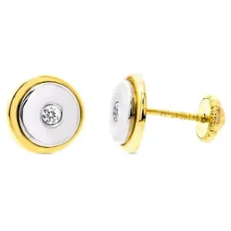 Pendientes oro bicolor 18k niña 8mm. redondos centro circonita cierre