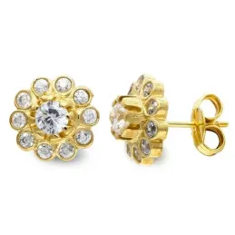 Pendientes oro 18k flor 10mm. cuajo circonitas cierre presión