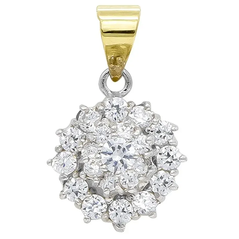 Colgante oro bicolor 18k mujer 11mm. flor cuajo circonitas