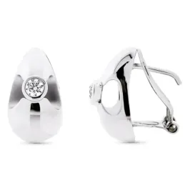Pendientes oro blanco 18k lisos oval 16mm. circonita cierre omega
