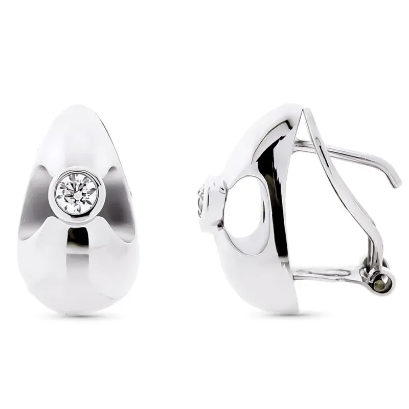 Pendientes oro blanco 18k lisos oval 16mm. circonita cierre omega