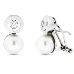 Pendientes oro blanco 18k tuyyo 14mm. perla cultivada círculo circoni