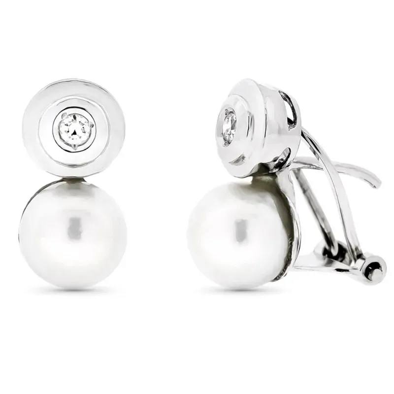 Pendientes oro blanco 18k tuyyo 14mm. perla cultivada círculo circoni