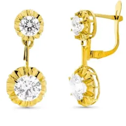 Pendientes oro 18k mujer largos circonitas arquillo cierre catalán
