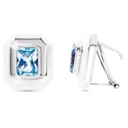 Pendientes oro blanco 18k mujer 16mm. centro piedra azul rectangular