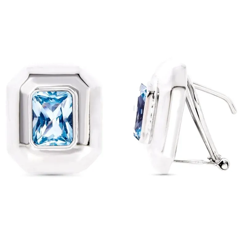 Pendientes oro blanco 18k mujer 16mm. centro piedra azul rectangular