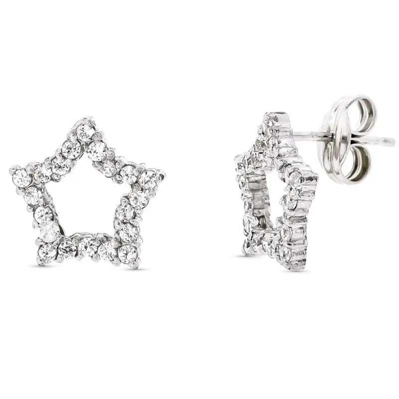 Pendientes oro blanco 18k estrella 12mm. calada cerco circonitas cier
