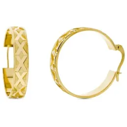 Pendientes oro 18k aros 23mm. macizos detalle cruces tallados