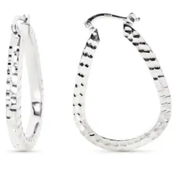 Pendientes oro blanco 18k aros forma gota 34mm. detalles tallados