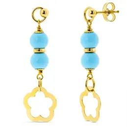 Pendientes oro 18k mujer bolas 6mm. turquesa reconstituida flor calad