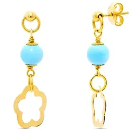 Pendientes oro 18k mujer bola 6mm. turquesa reconstituida flor calada
