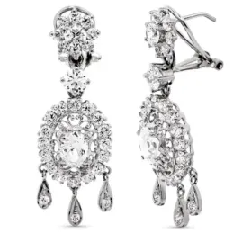 Pendientes oro blanco 18k largos 42mm. formas circonitas colgando cie