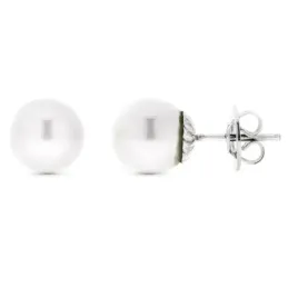 Pendientes oro blanco 18k perla 9mm. cultivada australiana cierre pre