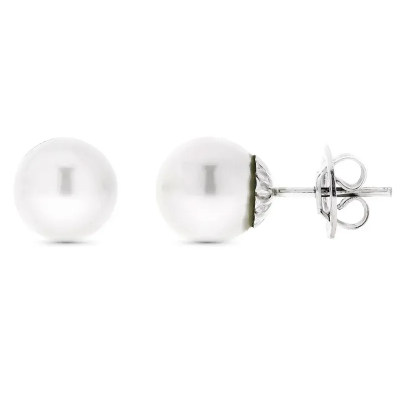 Pendientes oro blanco 18k perla 9mm. cultivada australiana cierre pre