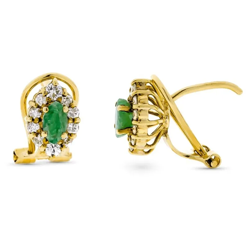 Pendientes oro 18k 9mm. cerco diamantes brillantes centro esmeralda c