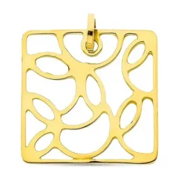 Colgante oro 18k cuadrado interior formas caladas liso
