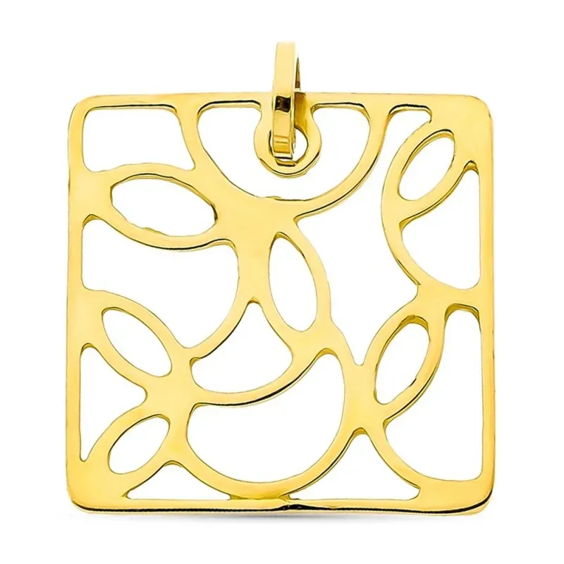 Colgante oro 18k cuadrado interior formas caladas liso