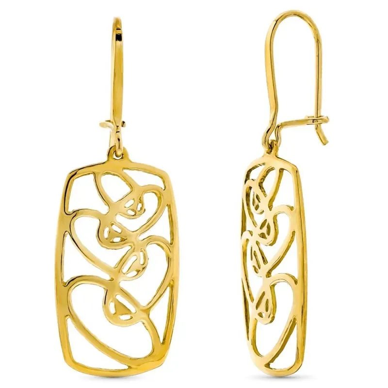 Pendientes oro 18k ovales puntas redondeadas interior formas caladas
