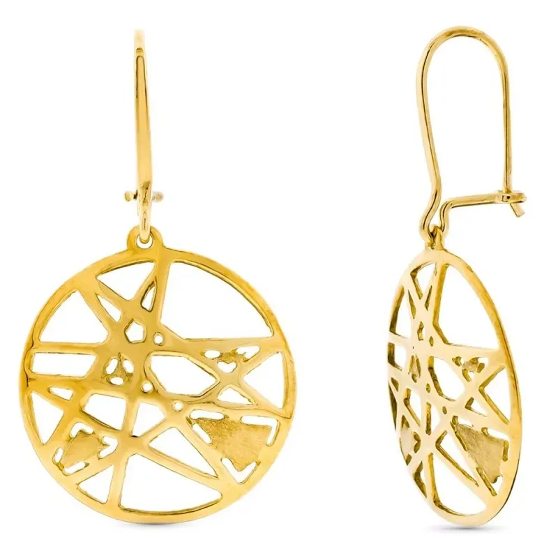 Pendientes oro 18k redondos interior formas caladas cierre hippie con