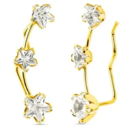 Pendientes trepador oro 18k detalle circonitas forma estrellas garras