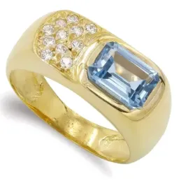 Sortija oro 18k mujer detalle piedra azul agua circonitas estilo sell