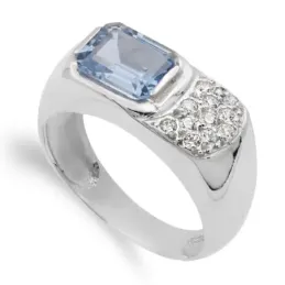 Sortija oro blanco 18k mujer detalle piedra azul agua circonitas esti