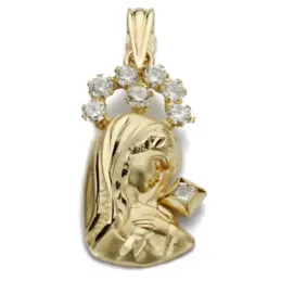 Colgante oro 18k silueta Virgen Niña 20mm. corona circonitas detalles