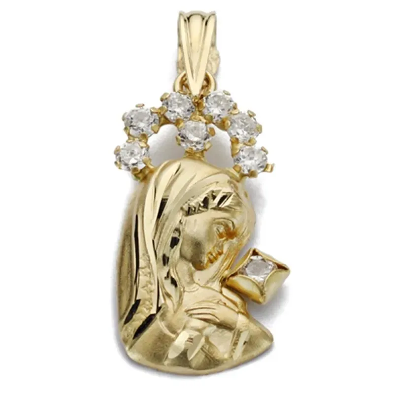 Colgante oro 18k silueta Virgen Niña 20mm. corona circonitas detalles