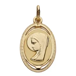 Medalla oro 18k Virgen Niña 20mm. lisa ovalada detalle cerco