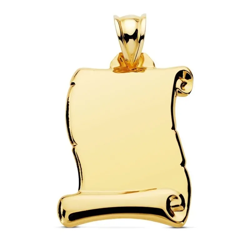 Colgante oro 18k pergamino 30mm. liso brillo unisex