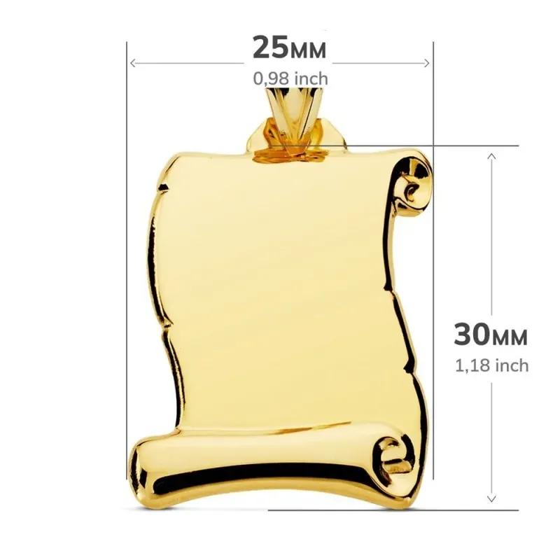 Colgante oro 18k pergamino 30mm. liso brillo unisex