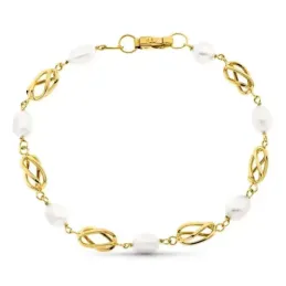 Pulsera oro 18k combinada perlas entrepiezas jaulas cierre mosquetón