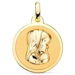 Medalla oro 18k Virgen Niña 18mm. relieve lisa brillo mate