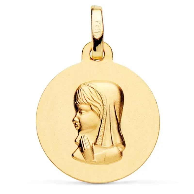 Medalla oro 18k Virgen Niña 16mm. lisa redonda