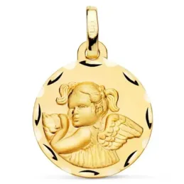 Medalla oro 18k Ángel Niña 16mm. detalle cerco tallado