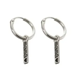 Pendientes plata Ley 925m aros 10mm. motivo barra 10mm. mensaje MAMÁ