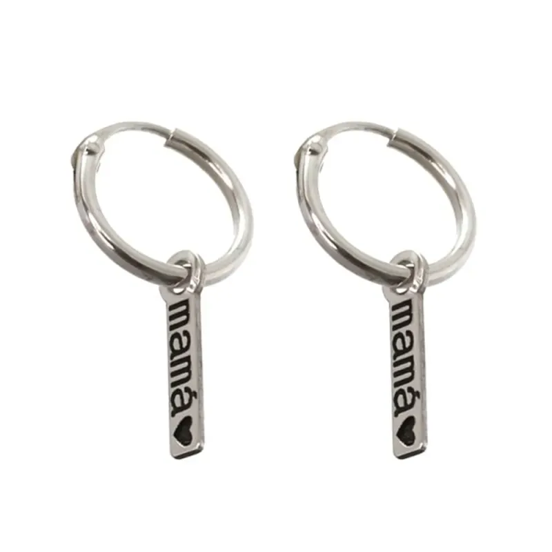 Pendientes plata Ley 925m aros 10mm. motivo barra 10mm. mensaje MAMÁ