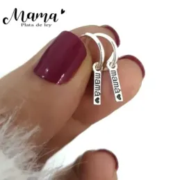 Pendientes plata Ley 925m aros 10mm. motivo barra 10mm. mensaje MAMÁ