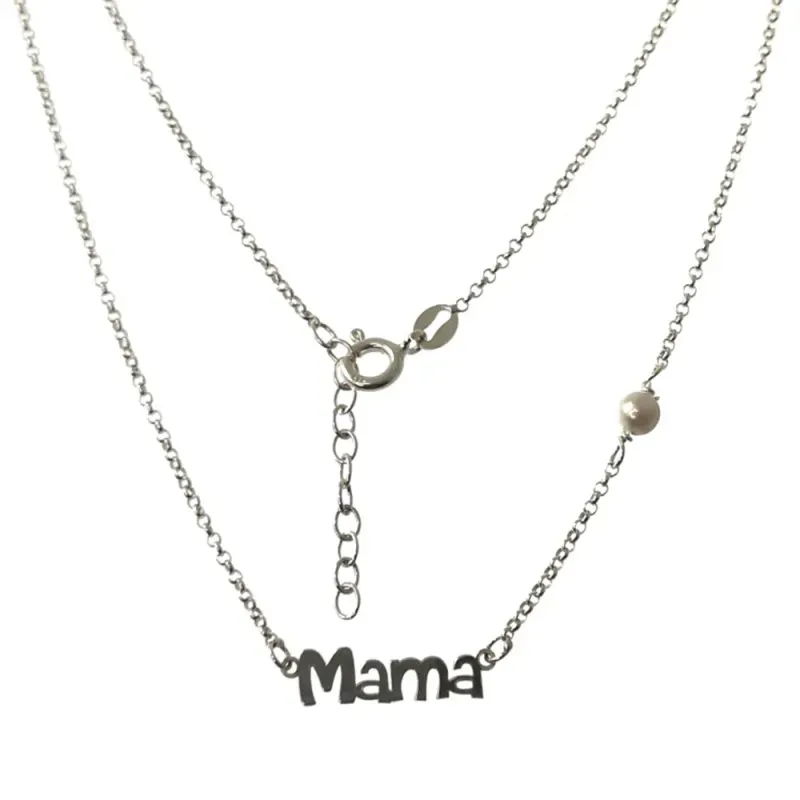Gargantilla plata Ley 925m cadena rolo 43cm. motivo MAMÁ 16mm. detall