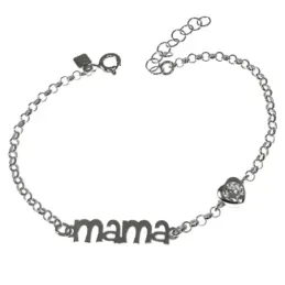 Pulsera plata Ley 925m cadena rolo 17cm. mensaje MAMÁ 25MM. motivo co