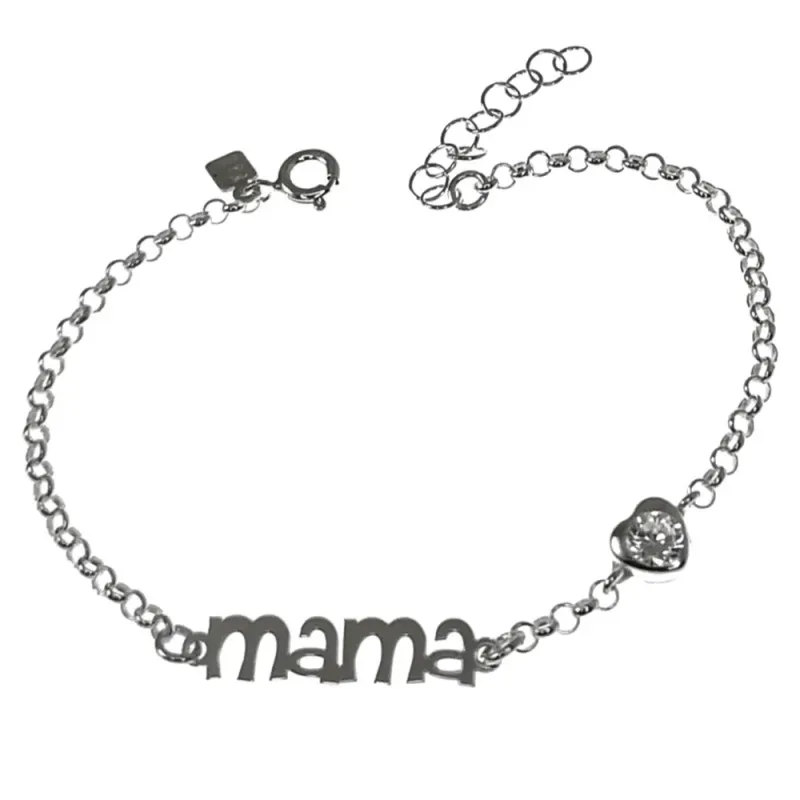 Pulsera plata Ley 925m cadena rolo 17cm. mensaje MAMÁ 25MM. motivo co