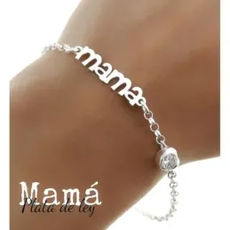Pulsera plata Ley 925m cadena rolo 17cm. mensaje MAMÁ 25MM. motivo co