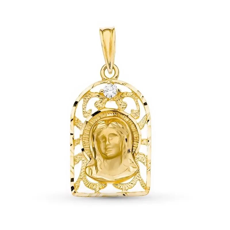 Medalla oro 18k Virgen Niña calada 21 mm. comunión