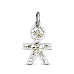 Colgante oro bicolor 18k niño 29 mm. silueta calado