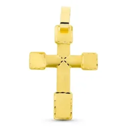 Colgante cruz oro 18k unisex 44 mm. lisa detalles tallados centro y e