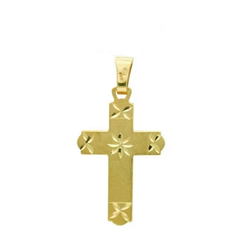 Colgante cruz oro 18k unisex 28 mm. lisa bordes planos detalles talla