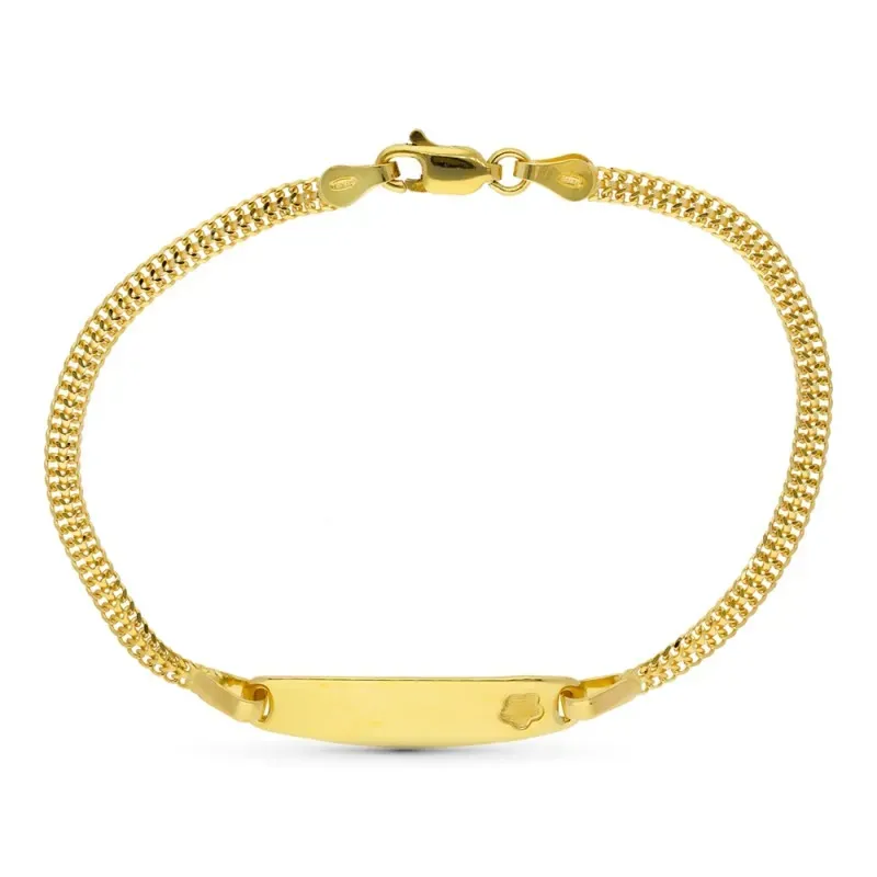 Esclava oro 18k niño 17 cm. barbada doble chapa lisa detalle flor mos
