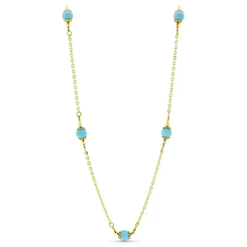 Gargantilla cadena oro 18k mujer forzada bolas turquesas