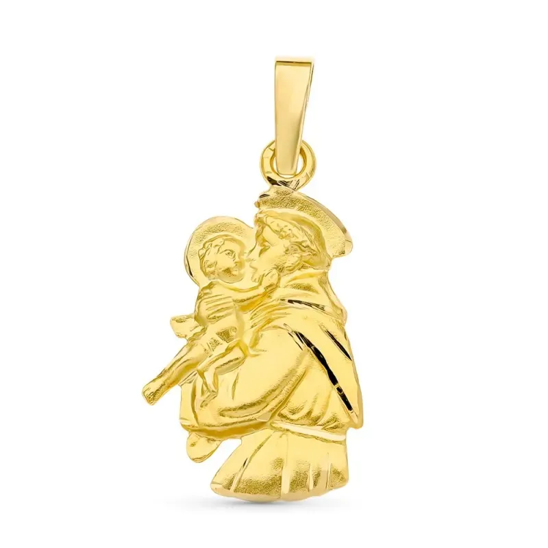 Colgante medalla oro 18k San Antonio de Padua 25 mm. con niño silueta