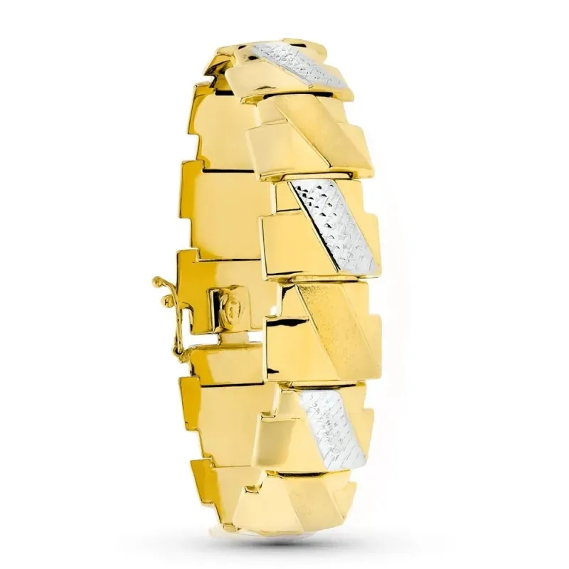 Pulsera oro 18k mujer 19.5 cm. bicolor estampación